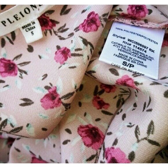 Pleione Cottage Core Top Womans S V Neck Pink Floral Flowy Summer Coquette - Picture 4 of 4